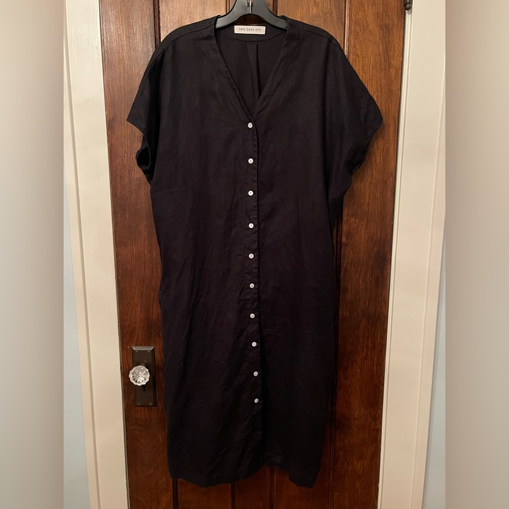 Two Days Off Kaneko Dress 2XL Black Linen